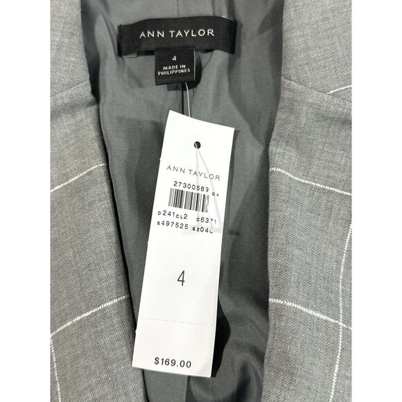 Ann Taylor Women’s Size 4 Linen Blend Gray Windowpane Plaid One Button Blazer - Picture 6 of 8